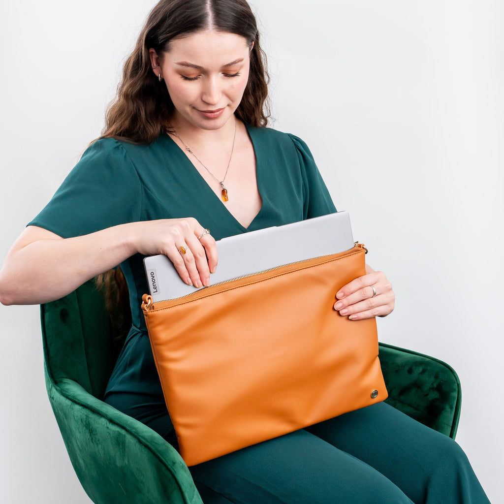 Laptop Tote Bag With Laptop Sleeve in Tan