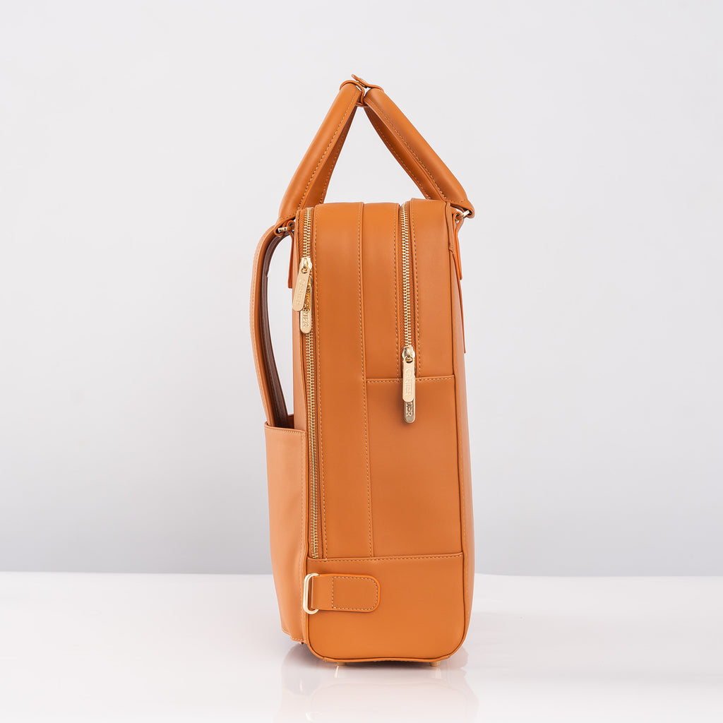Tan laptop bag for women side view