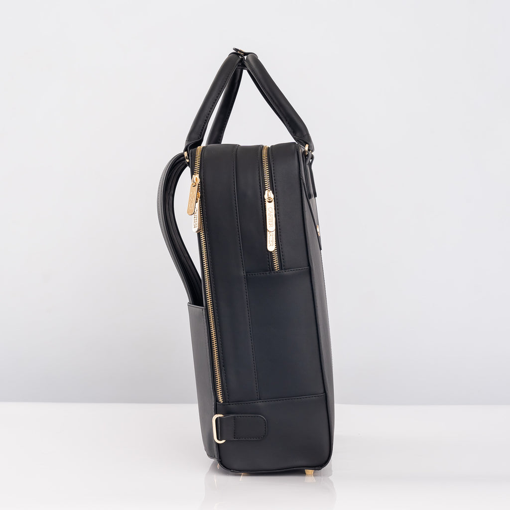 side view of black laptop bag for women