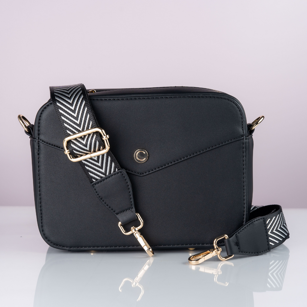 Chic Black Carter cross body bag, sustainable design.